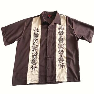 Dragonfly‎ D Clothing Tribal Panel Shirt XL Retro Button Up Short Sleeve Brown